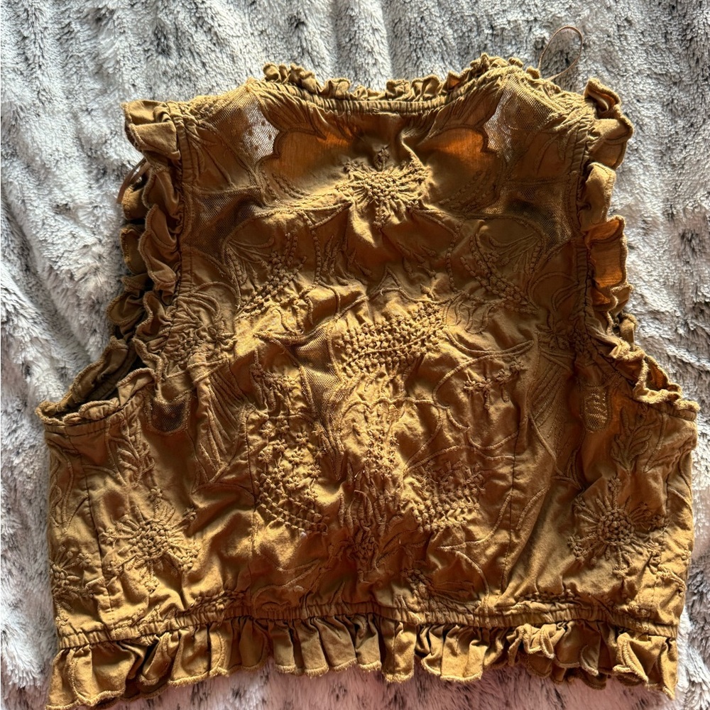 Free People Yellow Ruffled Cropped Blouse - Picture 2 of 2